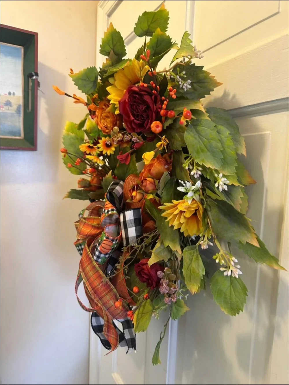 Autumn Harvest Door Wreath with Orange and Red Accents